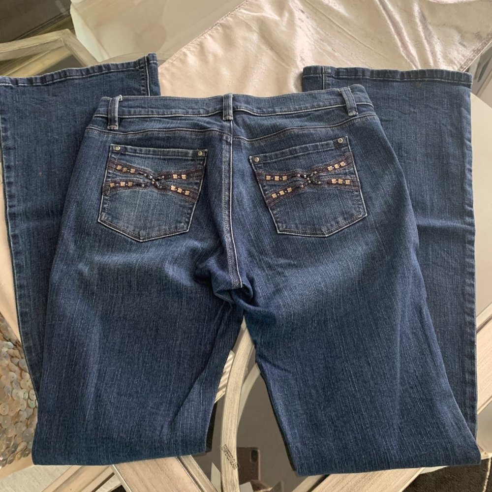 WHBM Denim Jeans with Embellished Back Pockets Flare Leg